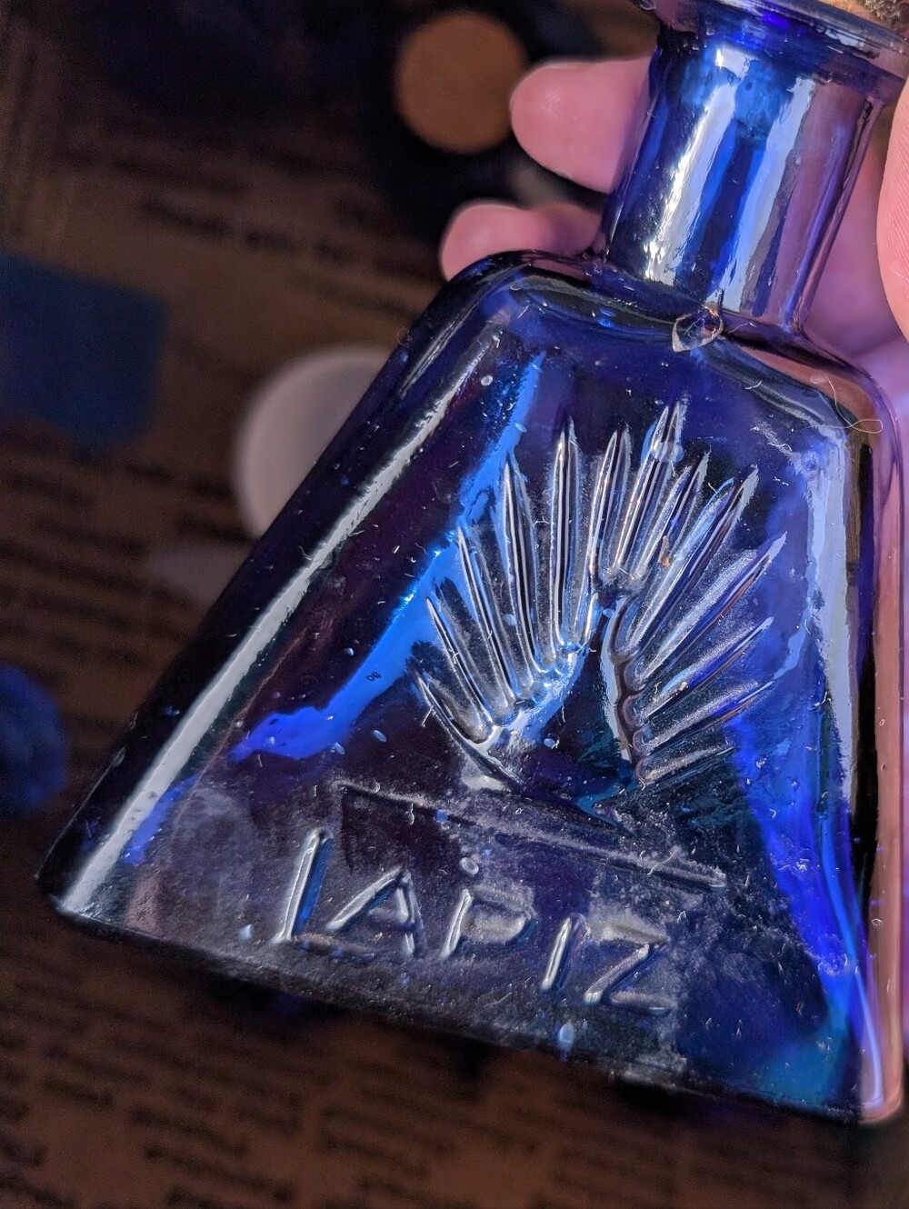 Lapis Blue Glass Vintage Bottle